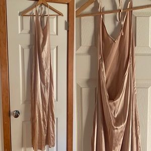 Champagne Silky Maxi Slip dress w/ HIGH SLIT